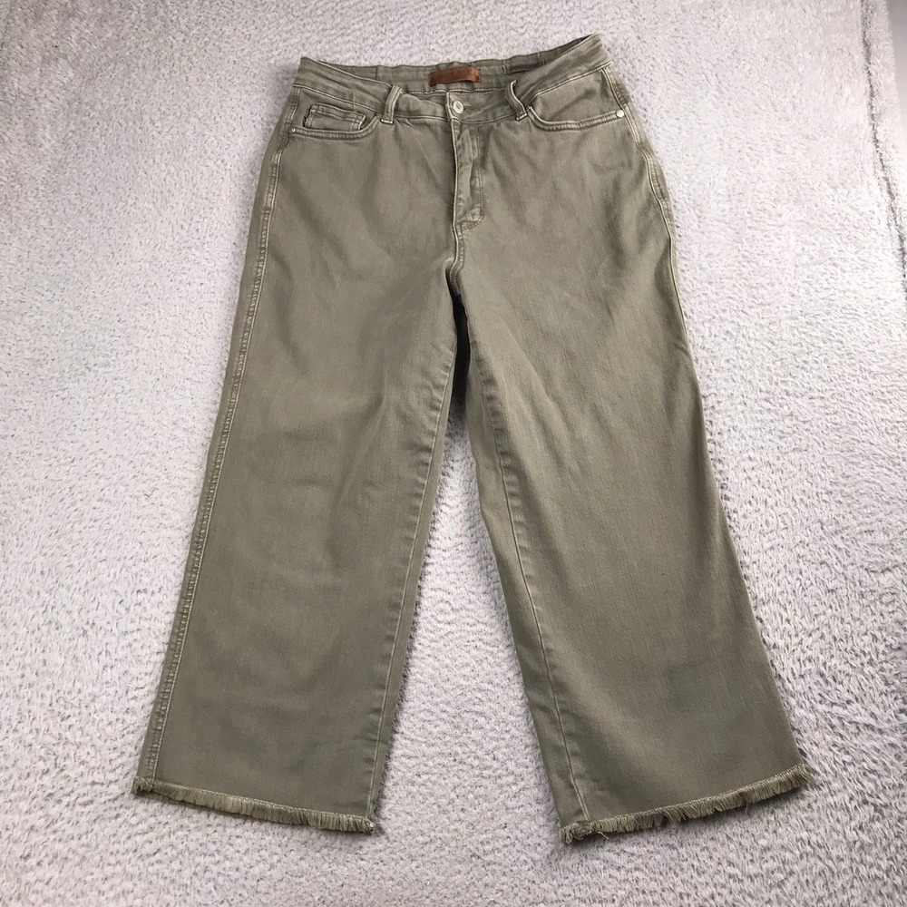 Judy Blue Wide Leg Jeans Women 16W (32x24) Olive Raw Hem Cropped Denim